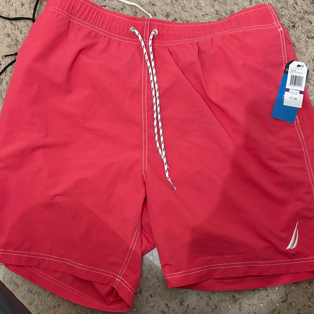 Nautica Men's Coral-Red Swim Board Shorts